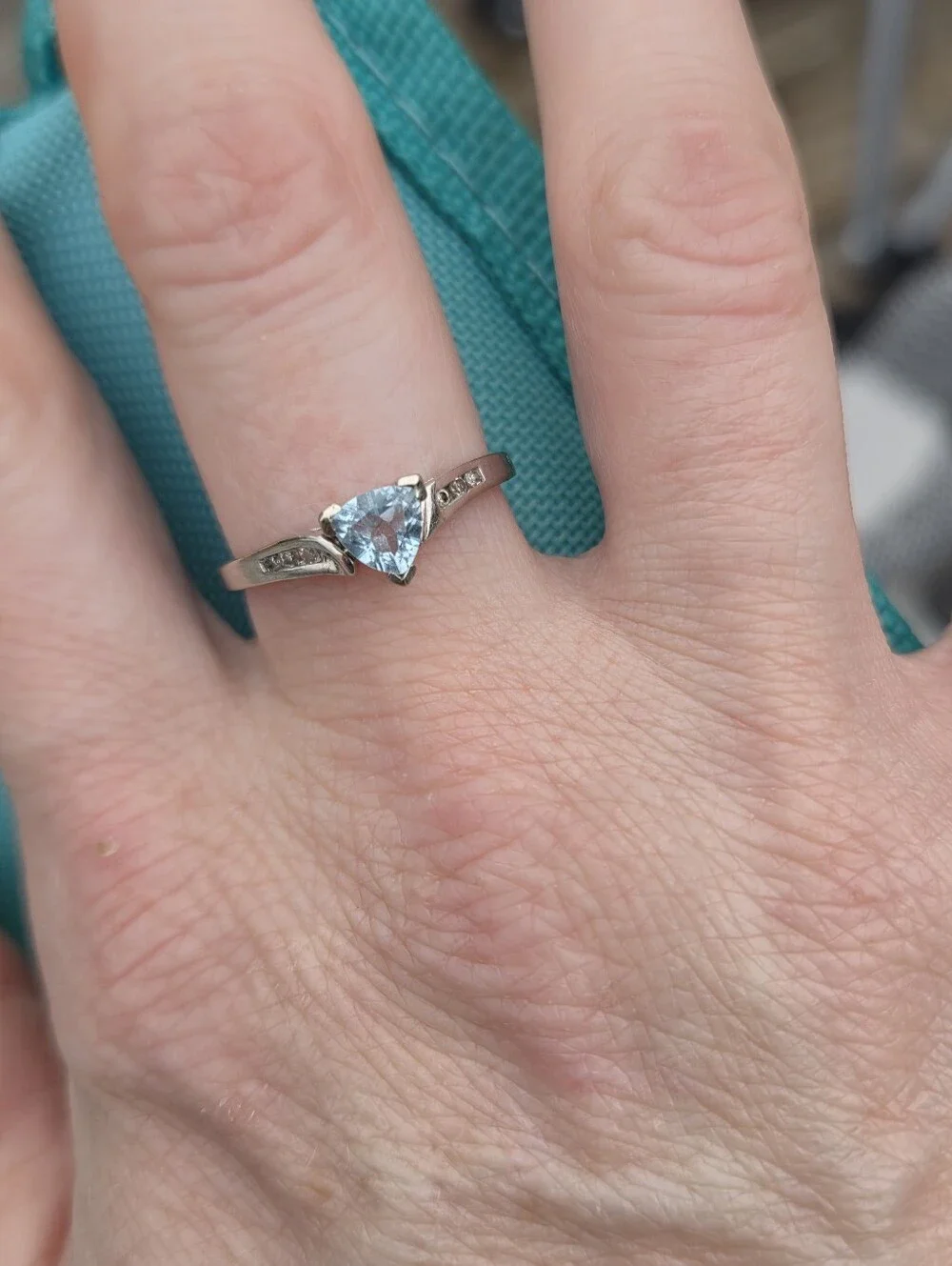 10k White Gold Trillion Aquamarine And Diamond Ring